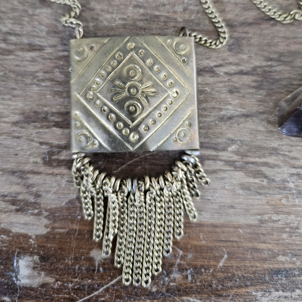 brass boho hippie hammered metal fringe tassel indie hippie chain necklace